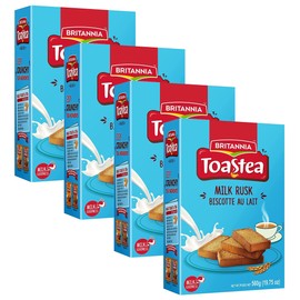 BRITANNIA Toastea Milk Rusk 19.75oz (560g) - Biscotte Au Lait - Crispy, Crunchy Tea Moments - Breakfast & Tea Time Snacks (Pack of 4)