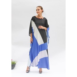 Hiyan Creation black & Blue kaftan wedding dress, full length kaftan beach wear, silk kaftan resort wear, blended silk caftan purple, comfort wear for women gift, Black & Blue, Free Size