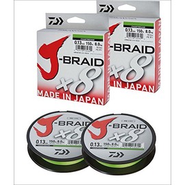 2 pcs. Daiwa J-Braid 8 Braid 0.06mm, 4,0kg/9,0lbs 150m chartreuse (Double pack)