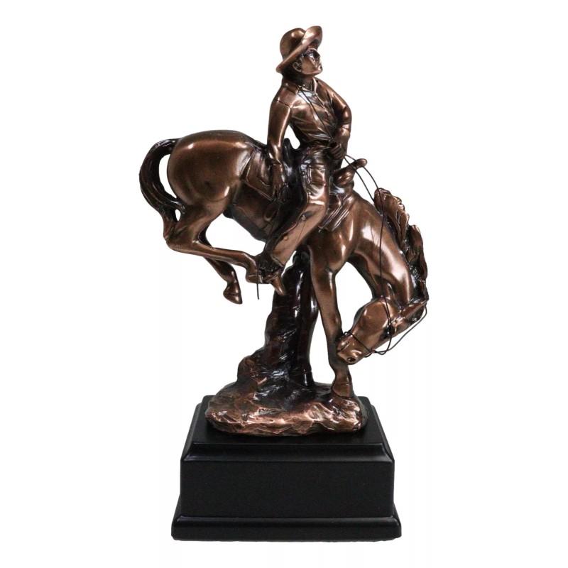 Ebros Rustic Western Rodeo Cowboy W/ Bucking Horse Bronze Electroplated