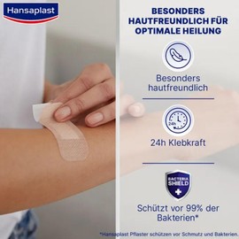 Hansaplast Sensitive Skin Plasters, Light, Pack of 20, Skin-Friendly and Hypoallergenic Wound Plasters with Bacteria Shield, Secure Adhesion, Painless to Remove