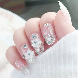 Direct Paste Nail Fashion Nail Pure Manicure Nail Art Crystal Nail Bride Nail Handmade Nail Art Accessories 24 Pieces