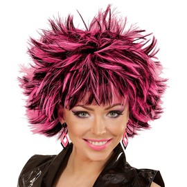 Women's Steamy Short Hair Wig Black with Coloured Strands Punk Rock Star Layered Synthetic Hair Colour: Black/Pink