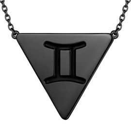 beautlace Horoscope Zodiac Triangle Necklaces 12 Constellation Astrology Charm 18K Gold/Silver/Black Gun Plated Pendant Necklace for Women Men Jewelry Gift, 铜