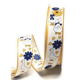 6118-136 Ribbon 25 m x 25 mm White / Yellow Goose Flowers Decorative Ribbon Motif