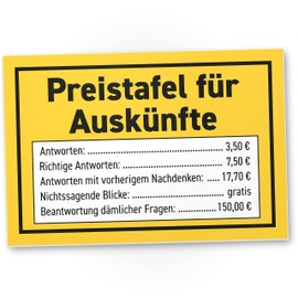 DankeDir! Preistafel Auskünfte - Schild 30 x 20 cm - Spruchschild Türschild Wanddeko Spruch lustig Geburtstagsgeschenk - Partydeko Deko Party Geschenkidee Kollegen Freunde Geschenk