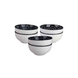 10 Strawberry Street Embossed Shibori Pad Print 4.75" Dessert Bowls, Set of 6, Blue/White