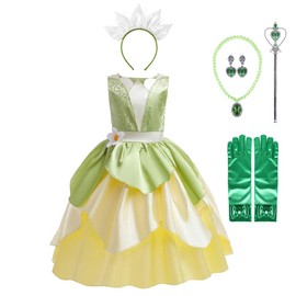 Lito Angels Princess and the Frog Tiana Fancy Dress Up Birthday Party Costume with Accessories for Kids Girls Age 5-6 Years