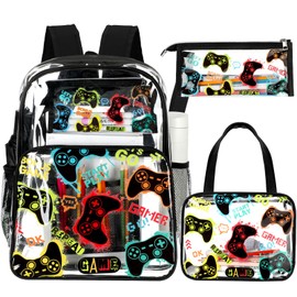 Kacctyen 3 Pcs Pink Clear Backpack for Heavy Duty Clear Transparent Backpack with Lunch Bag(Black,Gamer)