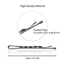 BasicSense 36 PCS Premium Strong Metal Kirby Grips Bobby Spiral Twisted Hair Pins for Thick Hair, 5.5cm(2.1 inch), Gun Metal