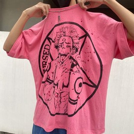 Sukuna Curse Pink Tee Anime Jujutsu Kaisen T-Shirt Short-Sleeved Top Gift For Anime Fans Anime Lover - Size: XL