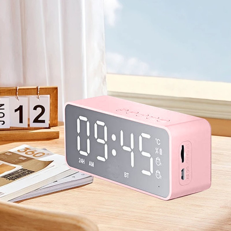 Bluetooth Speaker Alarm Clock Multifunction Electric Alarm Clocks Mirror Surface