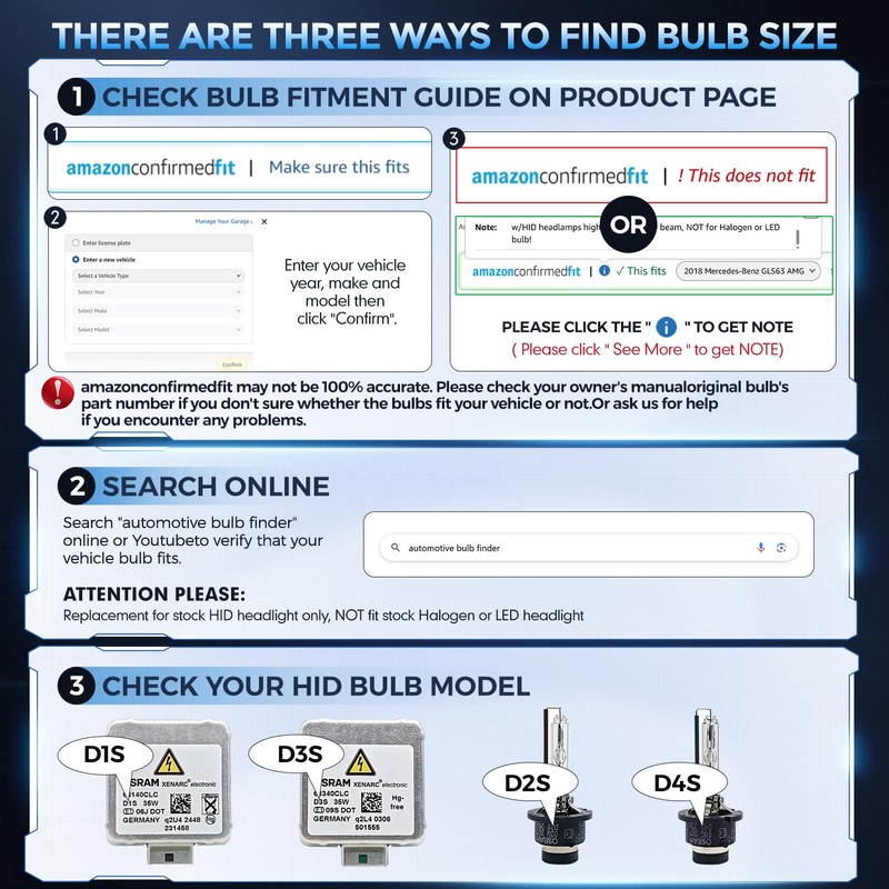 TechWizHub D3S HID Bulbs, 6000K Cool White 35W High/Low Beam,