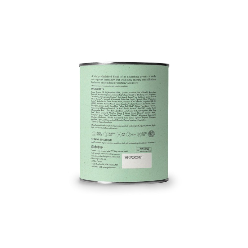 Nutra Organics Super Greens + Reds Daily Wholefood Multivitamins 150g