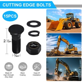 15 Pcs 3/4 Cutting Edge Bolts, Bucket Cutting Edge Bolt, Grader Blade Bolts, Snow Plow Bolts 3/4"-10 x 2-1/2" for Snow Plow Construction Machinery