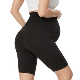 QGGQDD Maternity Biker Shorts Over Belly High Waisted for Pregnancy Yoga Workouts(Black,Small)