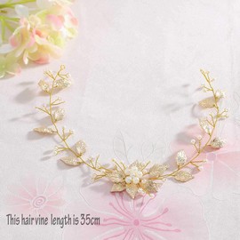 Edary Bridal Flower Wedding Headpiece Gold Wedding Hair Accessories Pearls Bridal Jewellery Leaf for Women and Girls