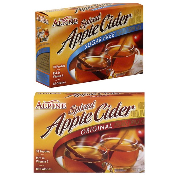 Alpine Spiced Cider Apple Bundle, 1 Original and 1 Sugar Free 10-count Box Each (2 Pack)