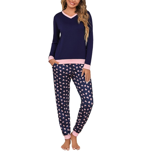 Aseniza Women's Pyjamas Set Cotton Long Sleeve Pjs for Ladies