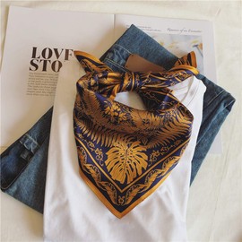 Pañuelo cuadrado 100% seda – 21 pulgadas x 21 pulgadas – Pañuelo impreso digital ligero (4 colores disponibles), Hojas azules y amarillas, 21in