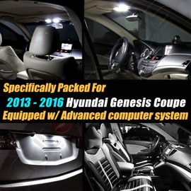 8Pc Canbus Error Free Super White 6000K Car Interior LED Light Kit Compatible with 2013-2016 Hyundai Genesis Coupe Equipped w/Advanced Computer system