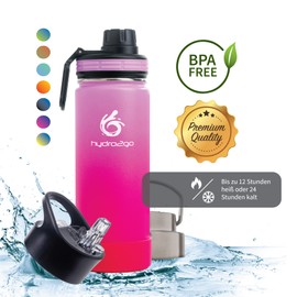 Hydro2go Stainless Steel Drinking Bottle 500 ml / 0.5 Litre - for Kids, School, Sports, Fitness & Outdoor Thermal Stainless Steel Bottle BPA-free + 3 Drinking Closures 100% Leak Proof Thermos