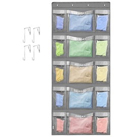 VERONLY Weekly Closet Hanging Organizer for Kids,Day of Week Kids Clothes Organizer,School Clothing Storage Monday to Friday Hanging Closet Organizer Shelves for Bedroom,Bathroom,Dorm(Grey)