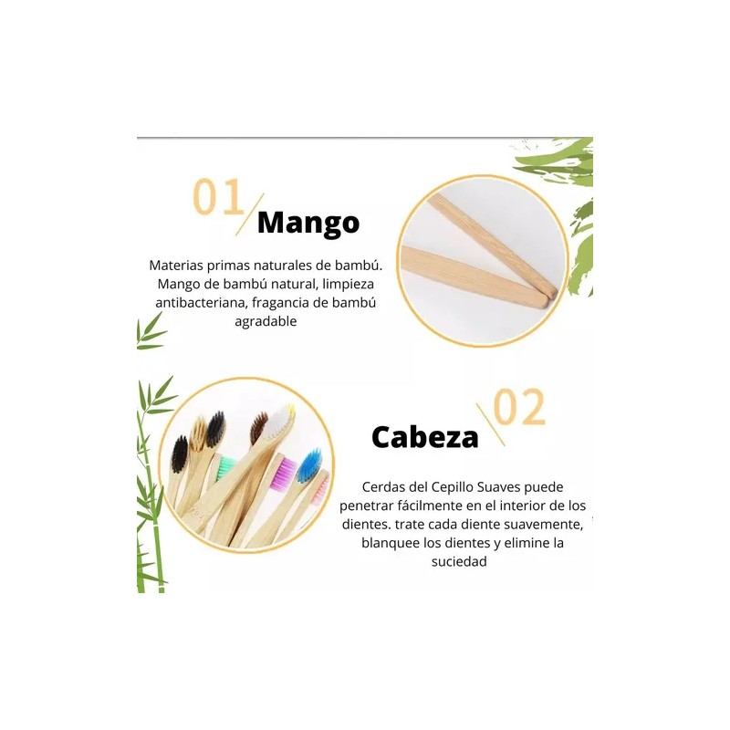 Cepillo Dientes Bambú Biodegradable Suave Ecológico 10pz F Color