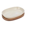 Creative Co-Op Stoneware Serving Dish with Mango Wood Base, Cream