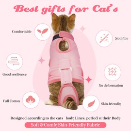 DENTRUN Cat Surgery Recovery Suits, Adjustable Cat Onesies for After Surgery, Female Cat Spay Suit, Male Cat Soft Onesie After Neuter Surgery, Kitten Clothes Cat Body Suit Post Pajamas for Cats Only