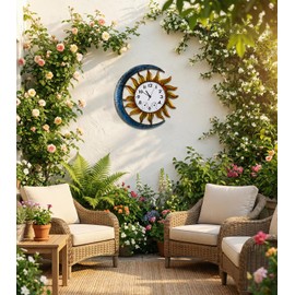 Sun and Moon Outdoor Clock with Thermometer and Hygrometer Combo, Silent Non-Ticking Outdoor Clock Waterproof, Decorative Outdoor Wall Clocks for Patio Garden Indoor Home Decor Gift, 13 Inch