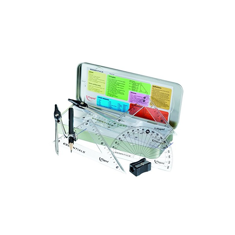 Maped 9 Piece Math Set, Includes 2 Metal Compasses, Storage