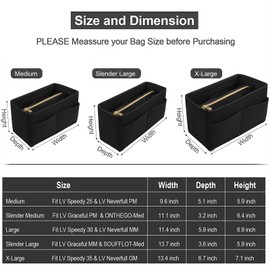 OMYSTYLE Black Slender Medium Organizer Insert, Felt Tote Bag Organizer Insert with 5 Sizes, Handbag Dividers for Inside Purse, Compatible with Longchamp, Neverful, Speedy and More