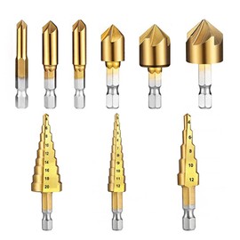 CENPEK Countersink Drill Set - 7 Pieces Countersink Drill Bit for Wood, Quick Change 1/4 Inch Hex Shank 6 Flute 90 Degree Grain Tool