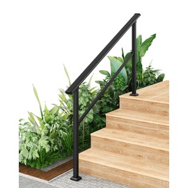 Handrails for Outdoor Steps, Metal Stair Railing Hand Rails, 5 Step, Black