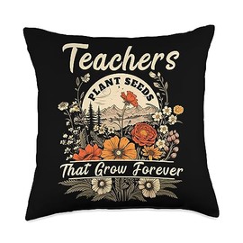 Teacher Shirts Women & Wildflowers Wildflower Shirts Women Teachers Plant Seeds Forever Throw Pillow, 18x18, Multicolor