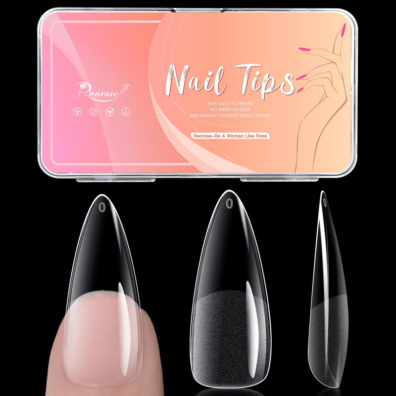 ranrose Puntas Largas de Almendra: 240Pcs Puntas de Uñas Cubierta