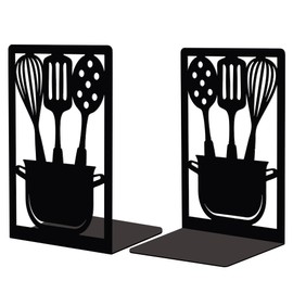 Peacoblue Metal Book Ends Stopper Holder Stand for Shelves, 11.9x8.89x17.78cm Heavy Duty Decorative Creative Study Kitchenware Bookends to Hold Books for Small Books, Cook Books, 1 Pair (Kitchenware)