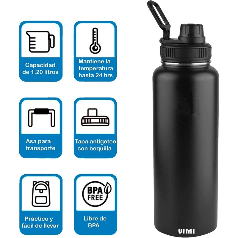 Termo de Acero Inoxidable 1.2 Lt Botella para Agua Fria