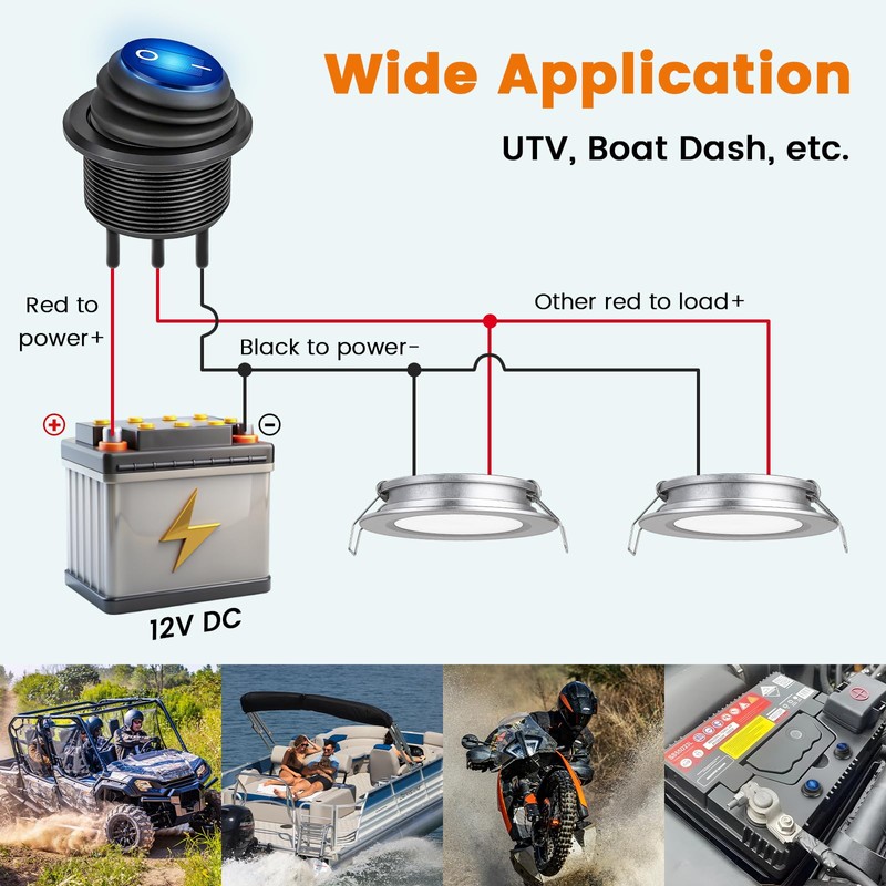 Waterproof 12V 20A Round Rocker Switch Aluminum Shell, DC 12V
