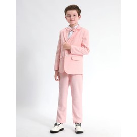 A&J DESIGN Boys Suit Wedding Easter Outfit with Formal Jacket, Pants and Bow Tie Pink 8-9Y