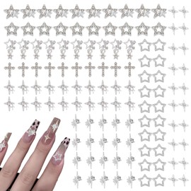 NICENEEDED 120 Pcs Star Nail Charms Rhinestones Gems, Silver 3D Star Nail Art Decorations, Shiny Nail Jewelry for Women DlY Crafts Supplies