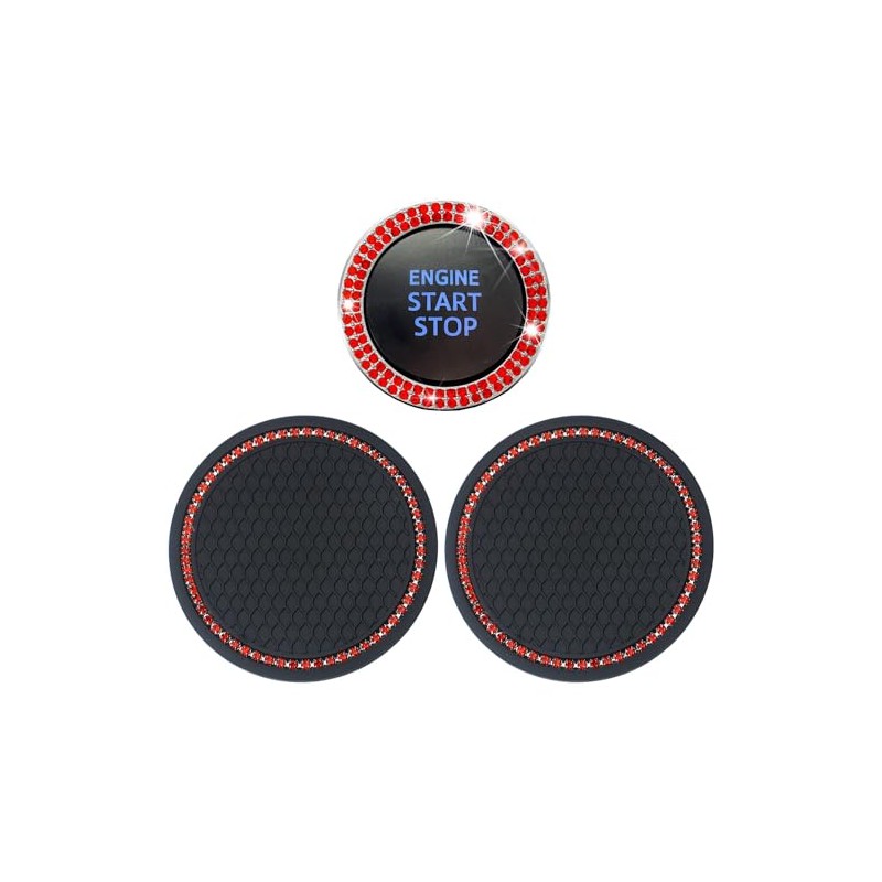 2 Car Cup Holder Coaster and 1 Crystal Rhinestone Engine