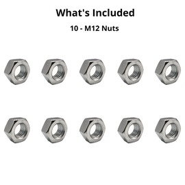 M12 (12mm) Steel Hex Nuts - Standard Thread - Pack of 10
