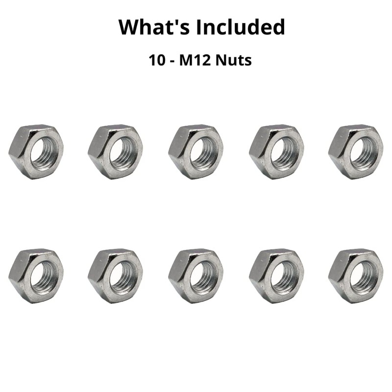 M12 (12mm) Steel Hex Nuts - Standard Thread - Pack