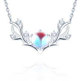 Yumilok Women's Necklace 925 Sterling Silver Cubic Zirconia Moonstone Deer Pendant for Women Mum