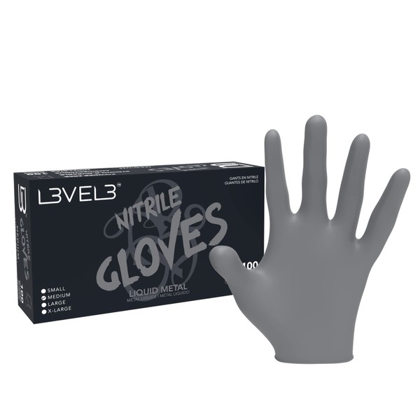 L3VEL3 Silver Nitrile Gloves - Delivers Outstanding Protection - Puncture