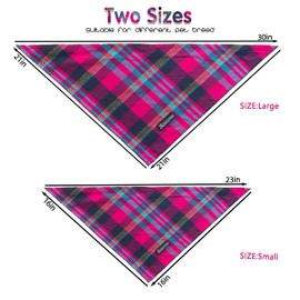 Adjustable Plaid Dog Bandanas,1PC Soft Washable Cotton Triangle Bib Kerchief Scarfs for Small Medium Large Dogs and Cats (Fuchsia&Blue, Large)