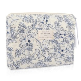 Large Makeup Bag, Cute Cosmetic Bag for Women Girls, Floral Coquette Aesthetic Toiletry Bag, Travel Make Up Organizer Bag (Navy Blue)