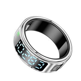 Hyperliving Smart Ring New 5ATM Touch Pad in Gold Black Silver Temperature Chip Remote Control Fitness and Sleep Trackercolor: Silver, size: 8#, model number: SR08